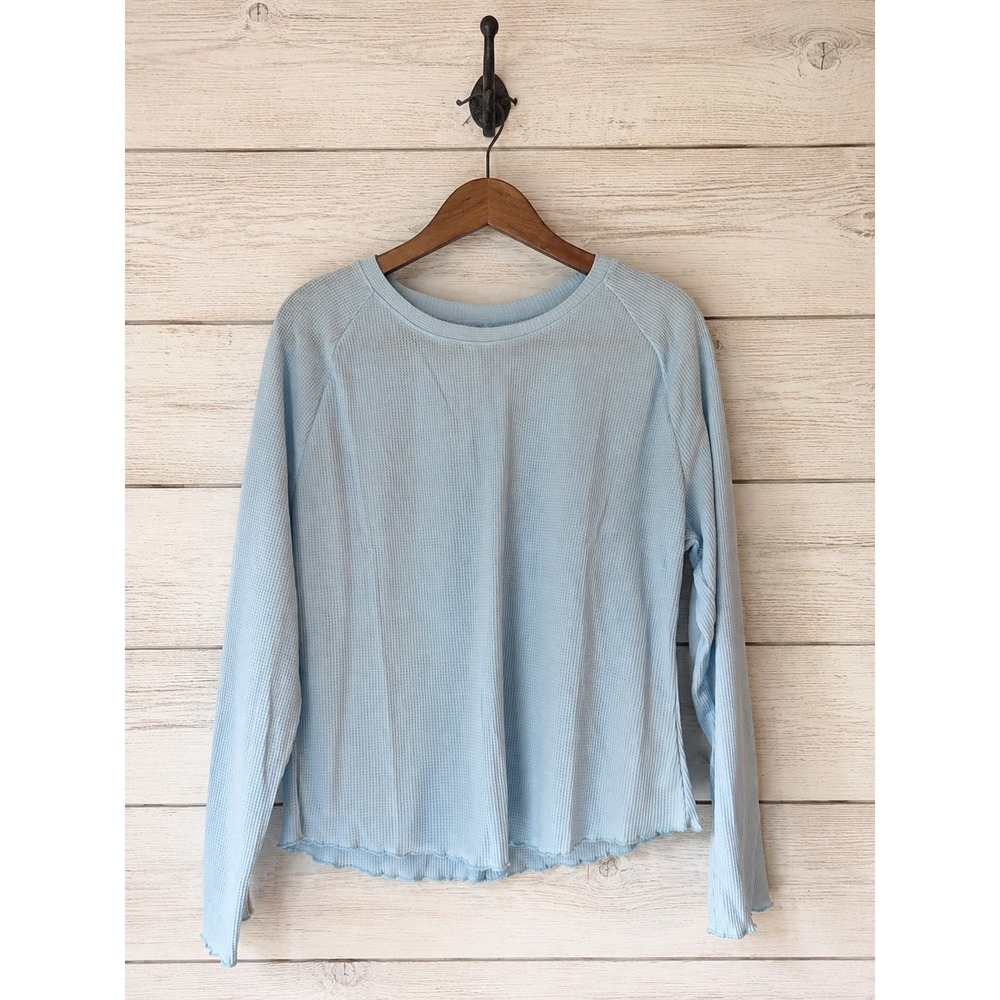 Unbranded Waffle Knit Lettuce Edge Long Sleeve Top Sky Blue XXL NWOT